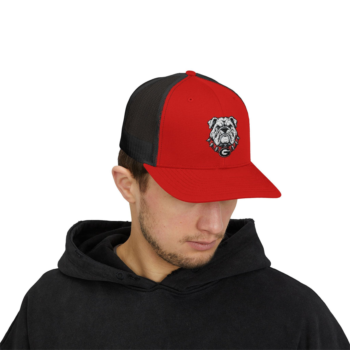 Bulldog Embroidered Trucker Cap - Retro Athletic Snapback Hat